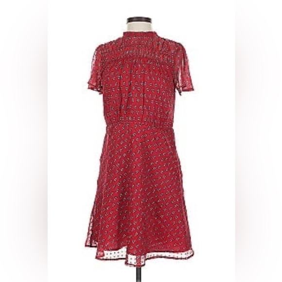 LOFT Vibrant Red Midi Dress with Geometric Design - Picture 1 of 8